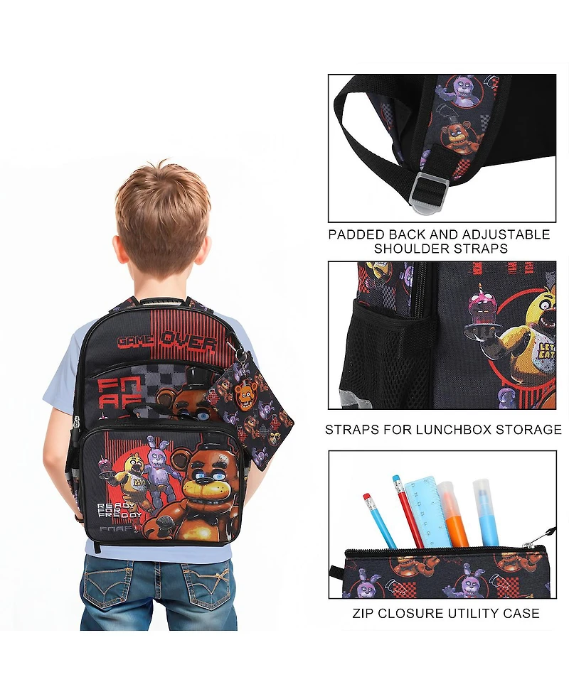 Five Nights at Freddy's Game Over 5-Piece 16 Inch Backpack And Lunch Set For School and Travel