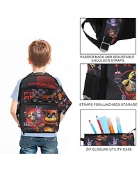 Five Nights at Freddy's Game Over 5-Piece 16 Inch Backpack And Lunch Set For School and Travel