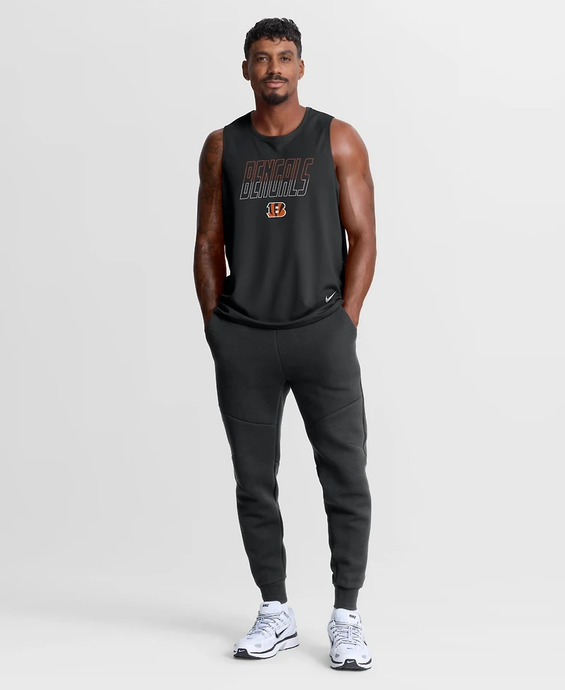 Nike Men's Cincinnati Bengals Kickoff Miler Sleeveless Crew Neck Droptail Hem Tank Top