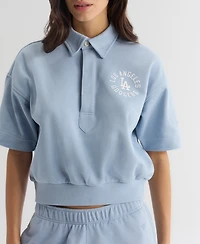 Fanatics Women's Los Angeles Dodgers Iconic Cropped Spread Collar Short-Sleeve Polo Sweatshirt