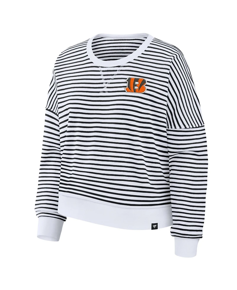 Fanatics Women's Cincinnati Bengals Striped Oversized French-Terry Sweatshirt