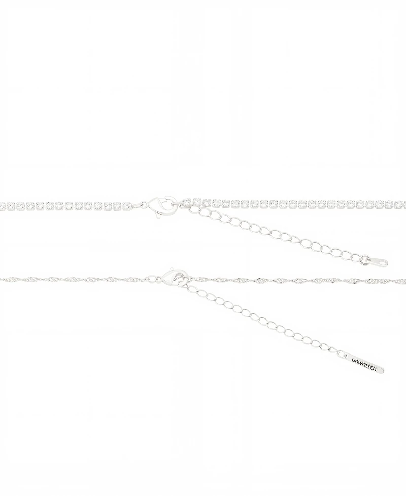 Unwritten Women's Cubic Zirconia Initial Pendant Necklace, 2-Piece Set