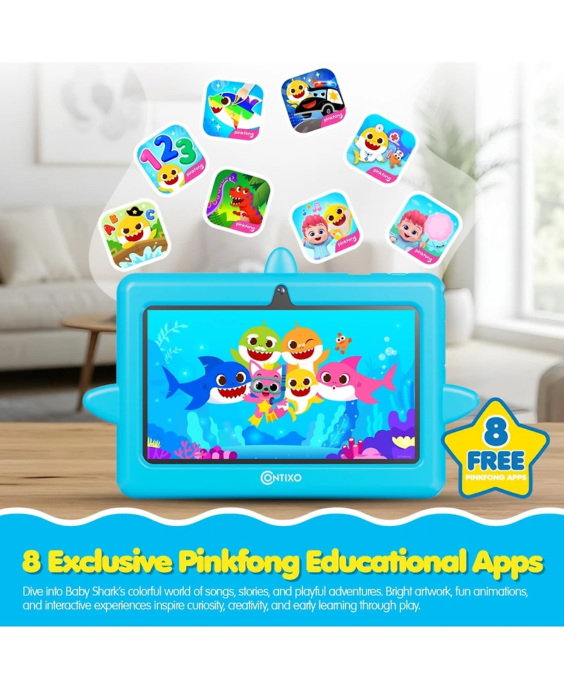 Contixo Pinkfong A8 Baby Shark 7-Inch Kids Tablet, 32GB, 8 Learning Apps and Parental Controls