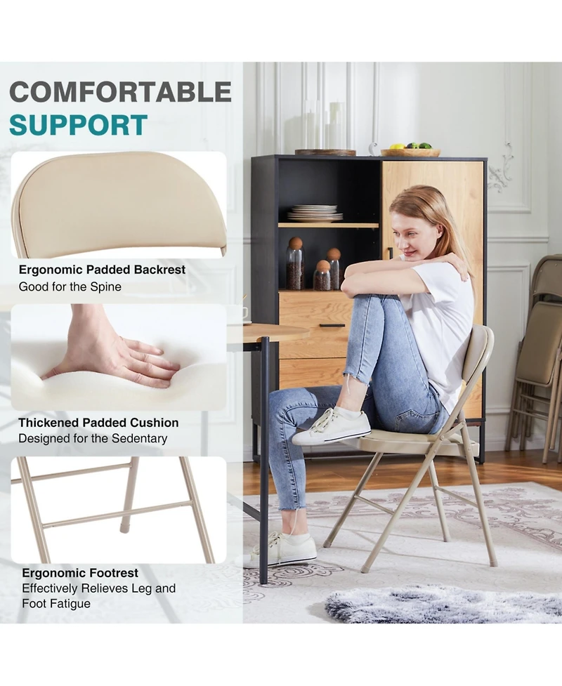 Yiortwo Leather Padded Folding Chair, Portable Indoor Outdoor Seating