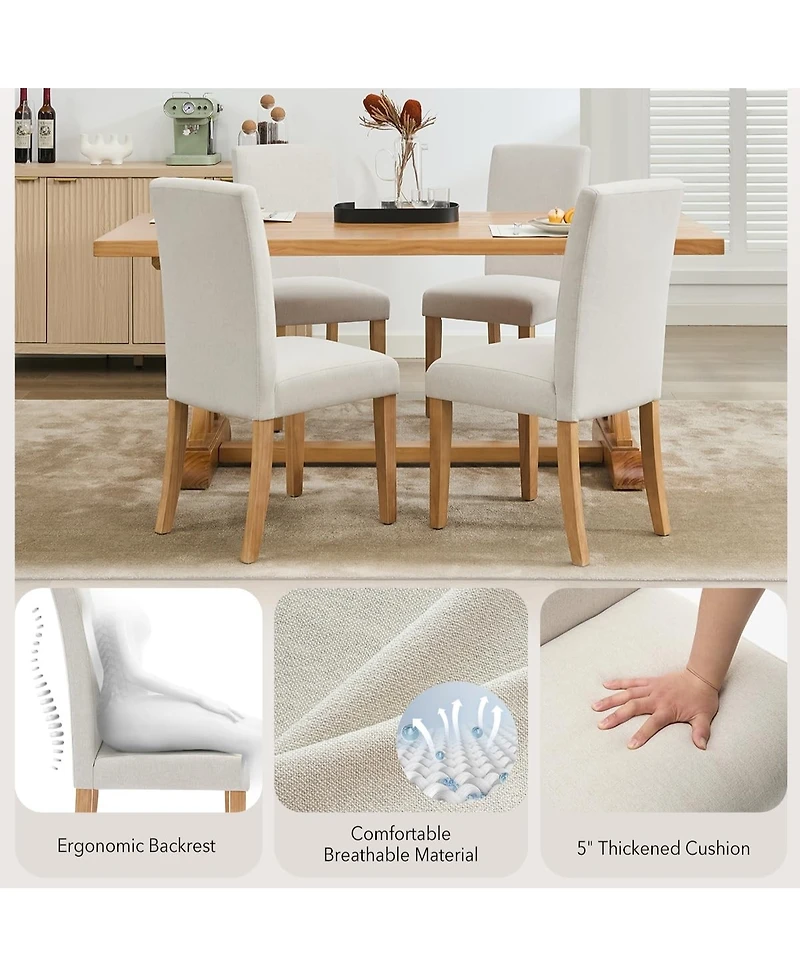 homfan Dining Chairs Set of 6, Upholstered Ergonomic Chairs with Curved Backrest, Heavy-Duty Wood Legs for Dining Room Kitchen Home