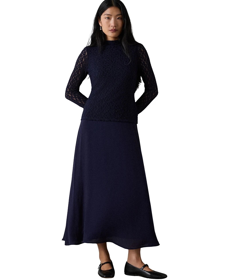 Whistles Women's Drop Waist Long-Sleeve Lace Midi Dress