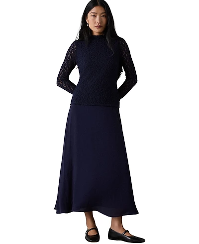 Whistles Women's Drop Waist Long-Sleeve Lace Midi Dress