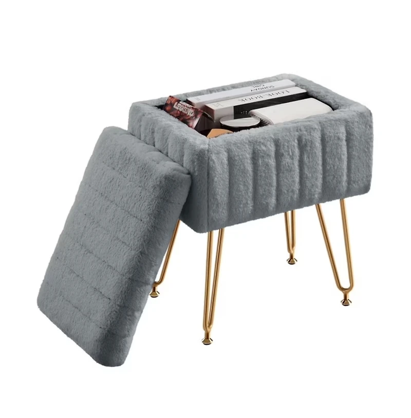 Slickblue Square Faux Fur Storage Ottoman with Metal Legs and Adjustable Feet