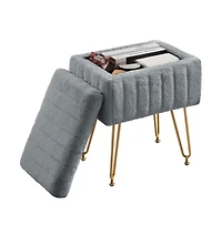 Slickblue Square Faux Fur Storage Ottoman with Metal Legs and Adjustable Feet