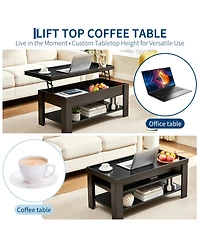 gaomon Coffee Table with Hidden Storage, Modern Wood Center Large Compartment and Shelf, Rising Desktop Dining for Living Room