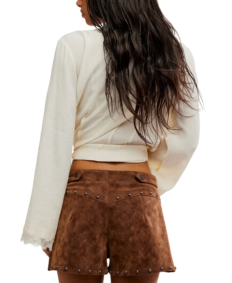 Free People Women's Best Behavior High-Waisted Mini Western Suede Shorts, 2" Inseam