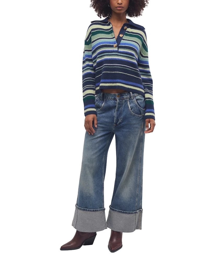 Free People Women's Trading Up Lightweight Stripe Polo Sweater