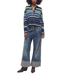 Free People Women's Trading Up Lightweight Stripe Polo Sweater