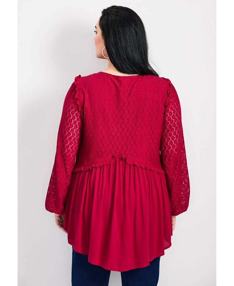 Avenue Women's Plus Haven Lace Yoke Top
