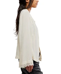 Free People Women's Donni Collared Long-Sleeve Lace-Trim Blouse