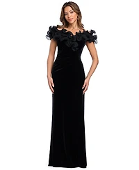 Xscape Women's Velvet Off-the-Shoulder Ruffled Long Gown