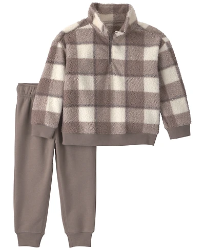 Carter's Toddler Boys' 2T-5T Checkered Quarter-Zip Fleece Pullover and Pant Set