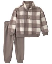 Carter's Toddler Boys' 2T-5T Checkered Quarter-Zip Fleece Pullover and Pant Set