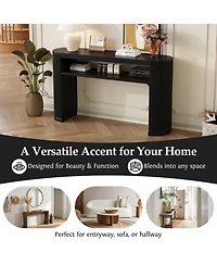 Rainsken Entryway Table with Open Shelf, Fluted Tables, Mid-Century Modern Foyer Table, for Entryway, Hallway, Living Room