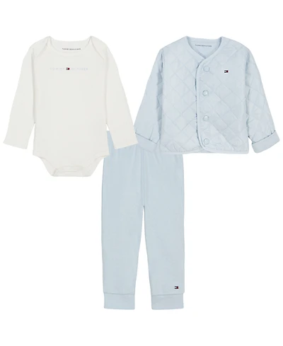Tommy Hilfiger Baby Boys' Long Sleeve Quilted Jacket, Bodysuit, and Joggers, 3-Piece Set