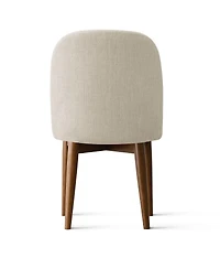 Maison Boucle Linen Blend Upholstered Dining Chairs Set of 2, Walnut Wood Legs