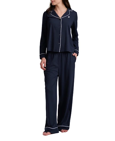 Tommy Hilfiger Women's Girlfriend Long-Sleeve Notch Collar Button-Up Top and Pant Pajama Set