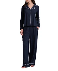 Tommy Hilfiger Women's Girlfriend Long-Sleeve Notch Collar Button-Up Top and Pant Pajama Set