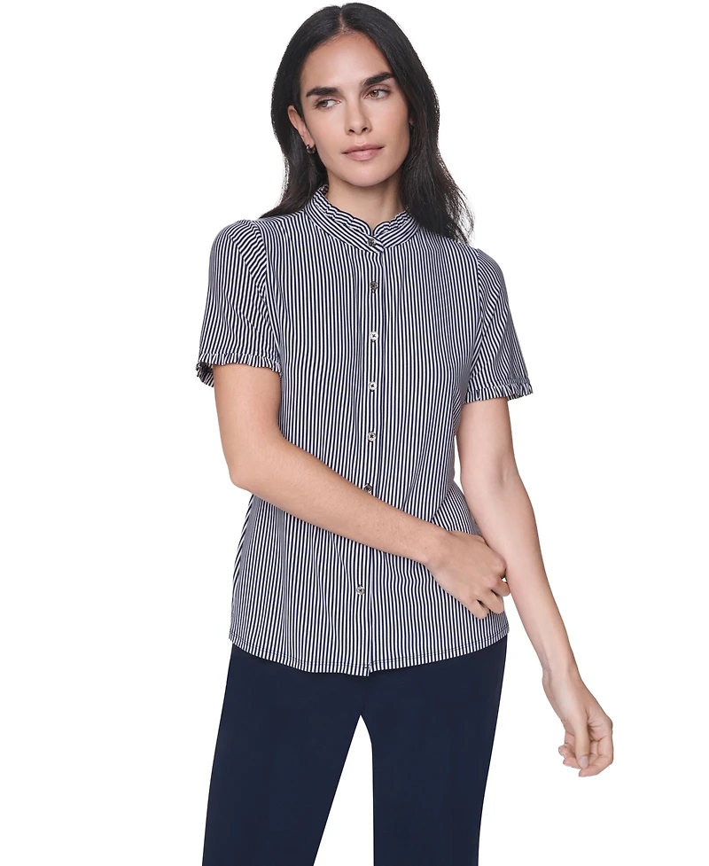 Tommy Hilfiger Women's Short-Sleeve Striped Ruffle Blouse