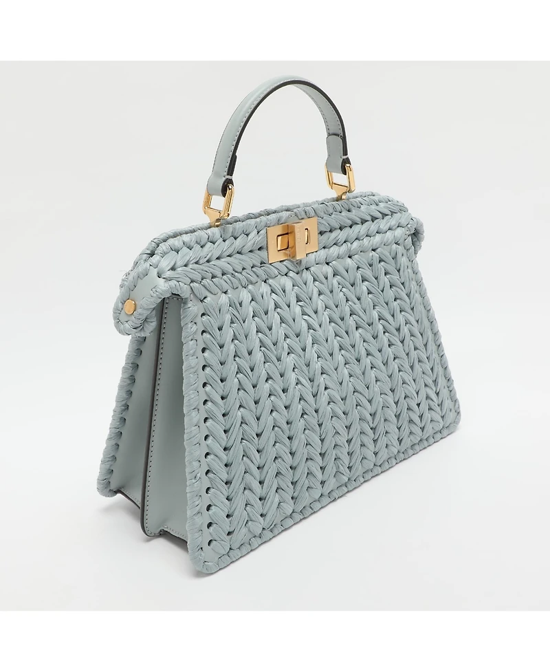 Pre-Owned Fendi Women's Peekaboo ISeeU Small Woven Straw Satchel