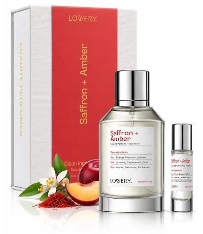LoveryPlus Saffron + Amber Eau de Parfum 2pc Fragrance Gift Set, 3.4 fl oz Perfume Spray