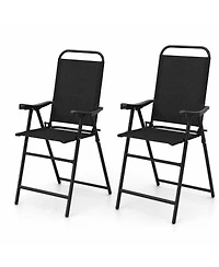 Gymax 2PCS Patio Bar Chair Folding Bar Height Metal Frame w/ Footrest Garden Coffee Black