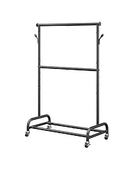 Slickblue Carbon Steel Rolling Garment Rack with Adjustable Rod, Side Hooks and Locking Wheels