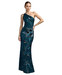 Mac Duggal Petite One-Shoulder Floral Sequin Evening Gown