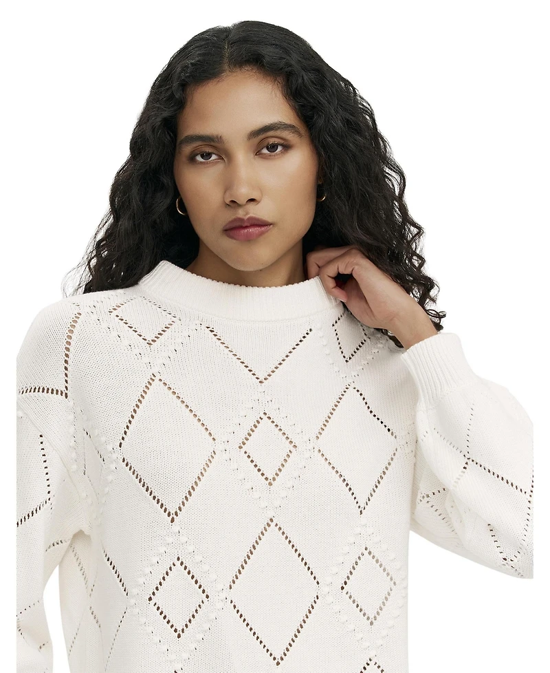 Finery London Women's Odette Diamond Pointelle Crewneck Long-Sleeve Sweater