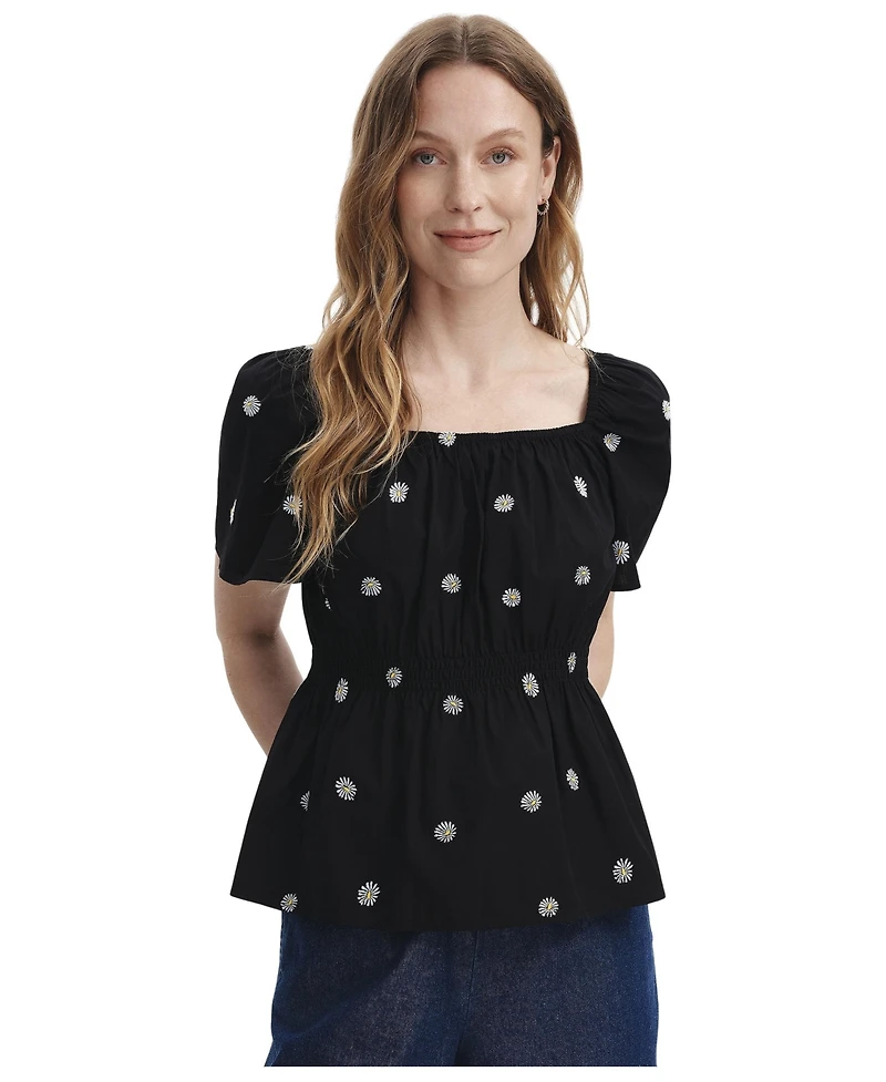 Finery London Women's Holly Floral-Embroidered Cotton Square Neck Top
