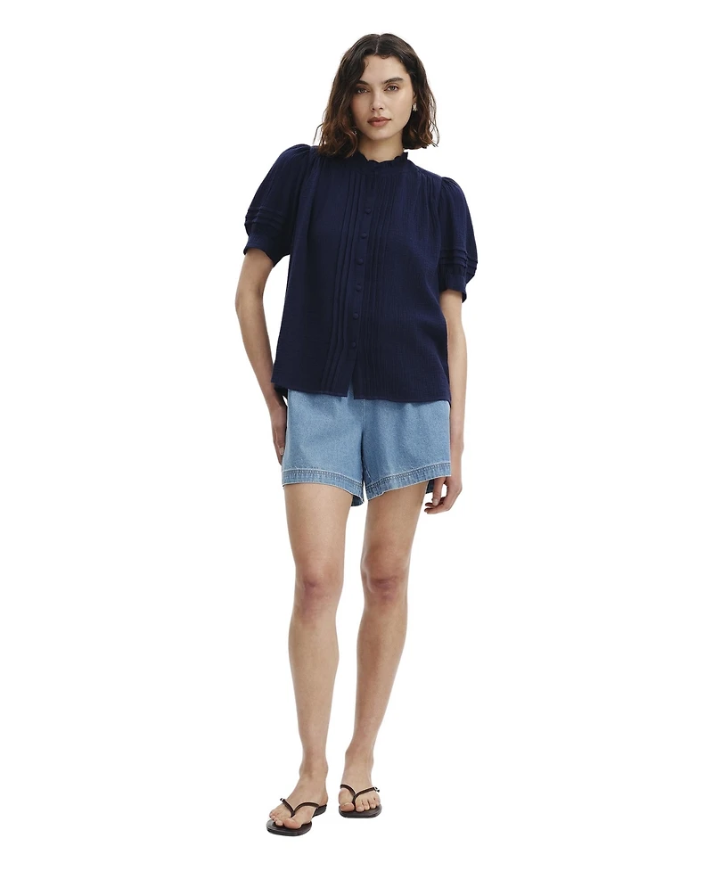 Finery London Women's Teagan Pintuck Short-Sleeve Blouse