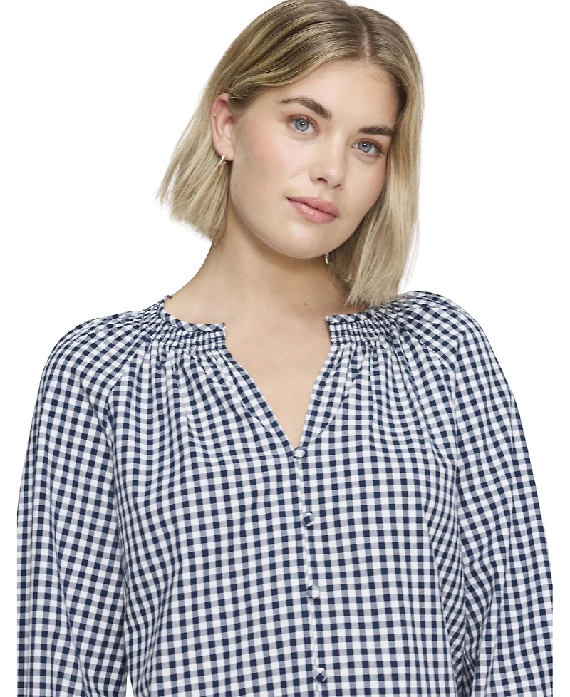 Finery London Women's Sandy Gingham Long-Sleeve V-Neck Blouse