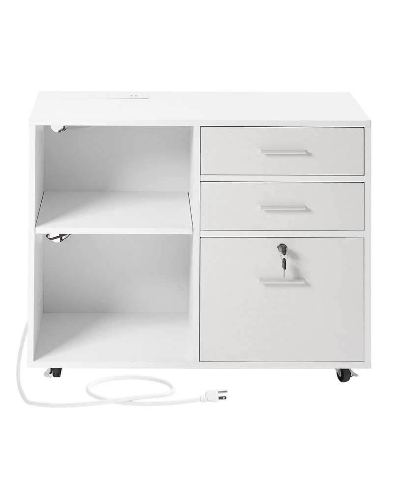 Slickblue 3 Drawer Mobile File Cabinet with Led Light and Storage Shelves