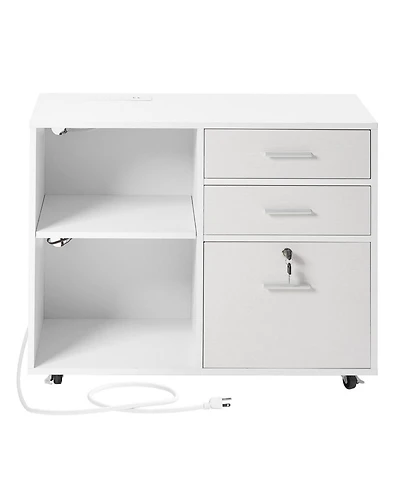 Slickblue 3 Drawer Mobile File Cabinet with Led Light and Storage Shelves