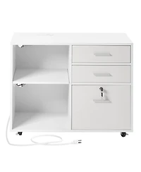 Slickblue 3 Drawer Mobile File Cabinet with Led Light and Storage Shelves