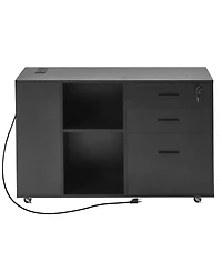 Slickblue 3 Drawer Mobile File Cabinet with Power Strip and Shelves