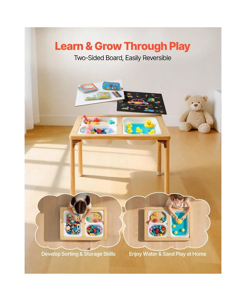Sugift Foldable Double-Sided Sensory Table with 3 Storage Bins, Ages 3+