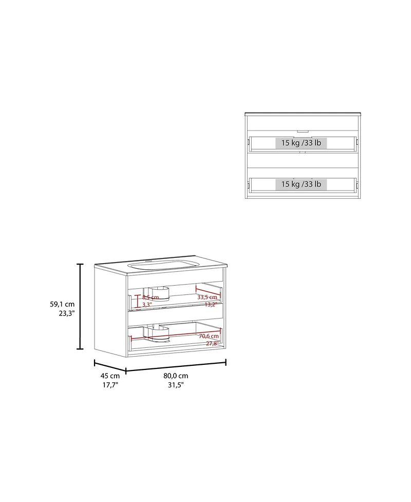 Fm Furniture Smoot Floating Vanity with Two Drawers and Sink