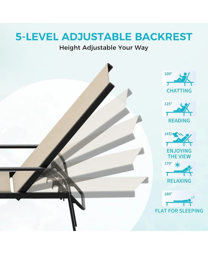 gaomon Outdoor Lounge Chair, 5-Position Reclining Chaise for Garden, Balcony and Poolside