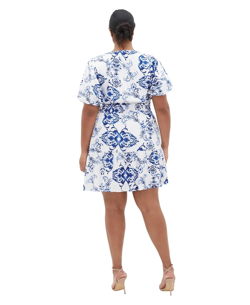 City Chic Women's Winslow Fit & Flare Print V-Neck Dress