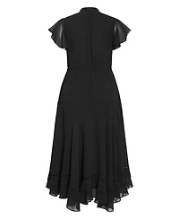 City Chic Plus Size Yasmine Victorian-Turtleneck Sheer Cap-Flutter Sleeves Maxi Dress