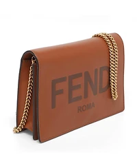 Pre-Owned Fendi Women's Roma Logo Leather Wallet On Chain