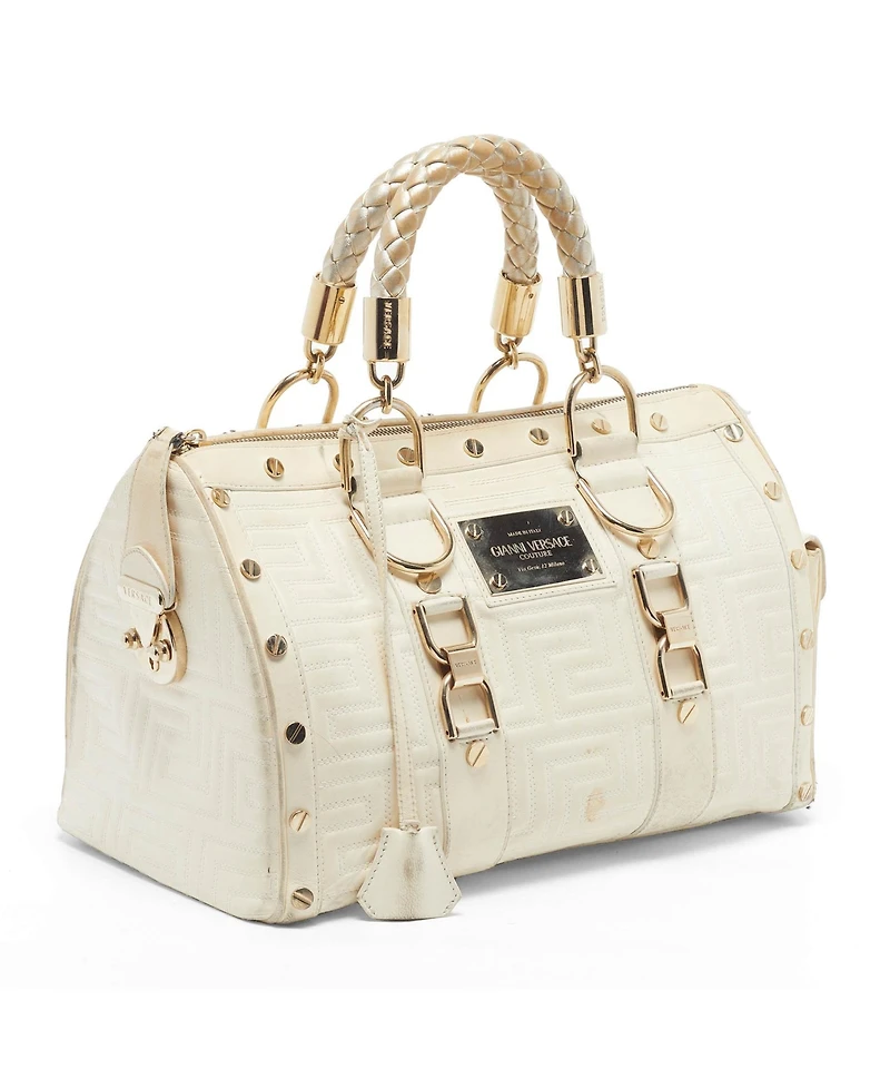 Pre-Owned Versace Women's Snap Out Of It Quilted Greca Leather Satchel