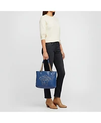 Pre-Owned Versace Women's Leather La Medusa Perforated Chain Tote Bag