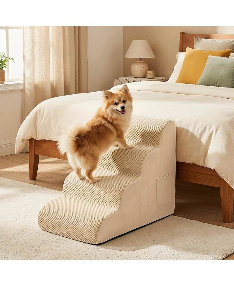 Gymax 4-Tier Foam Dog Ramp Non-Slip Dog Steps w/Gentle Slope Surface for High Sofa